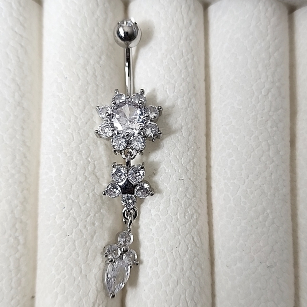 FLOWER Crystal BELLY BUTTON RING Multi GEMS - Picture 1 of 4